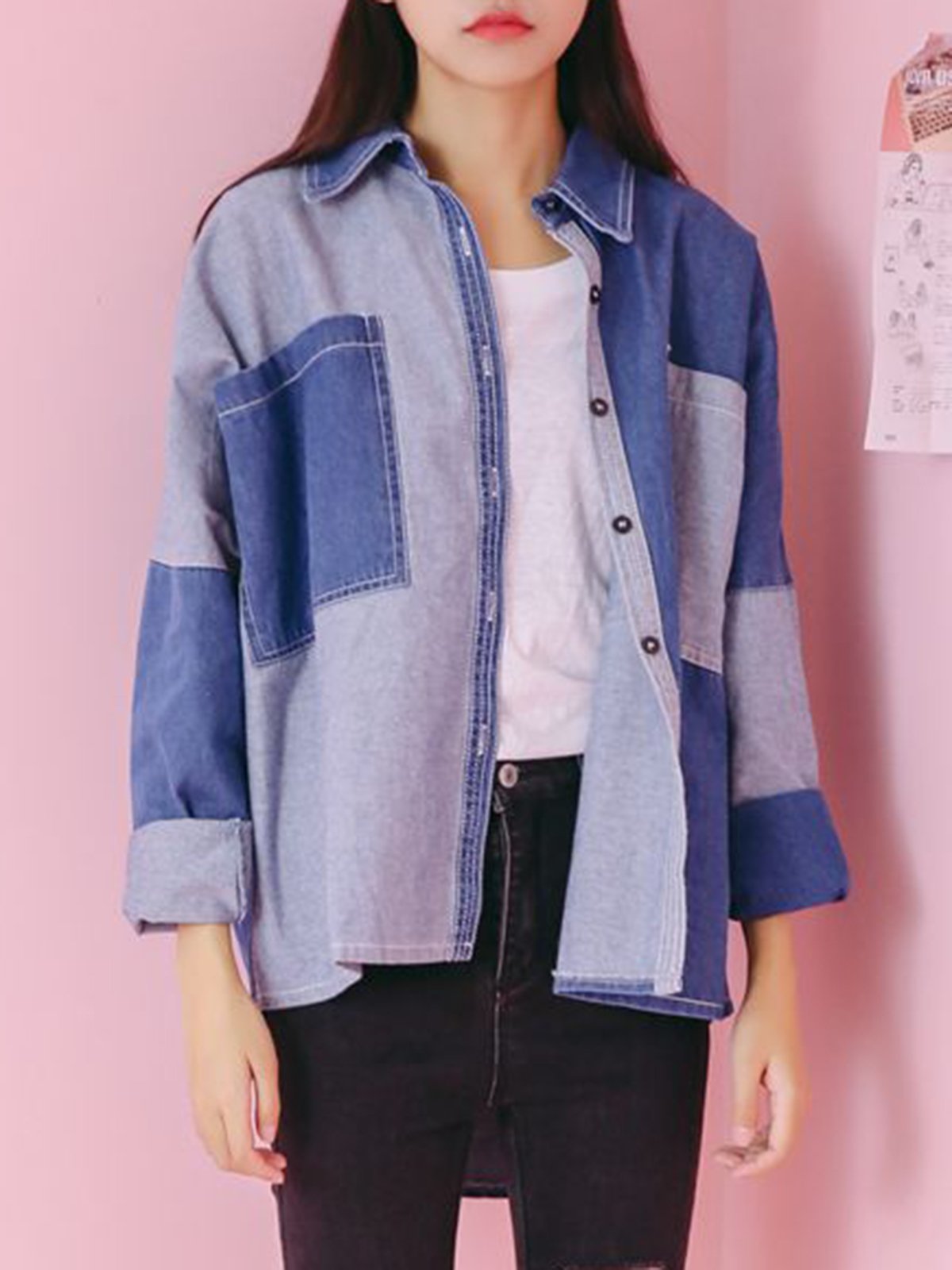 Shirt Collar Casual Paneled Jacket