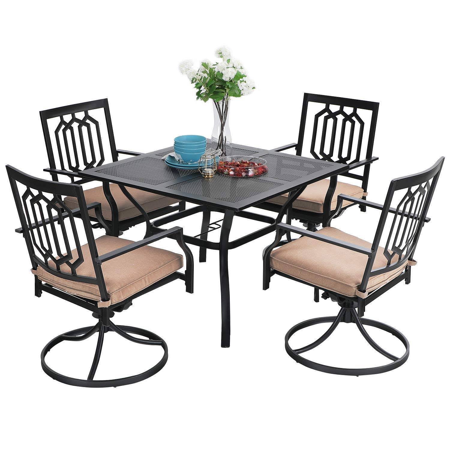 5pc Patio Set with Swivel Chairs Square Metal Table - Captiva Designs