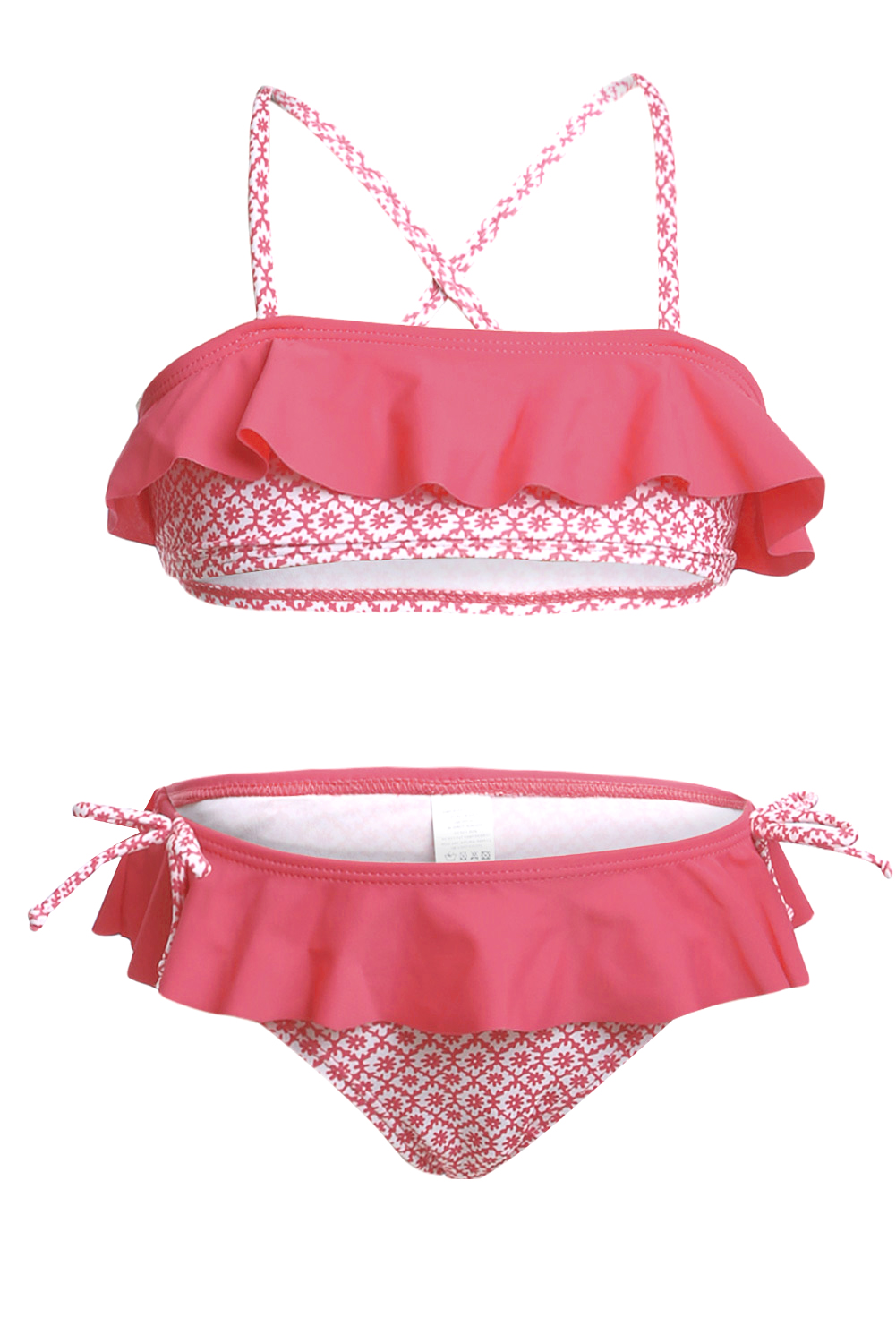 Ruffle Overlay Little Girls Swimsuit with Print