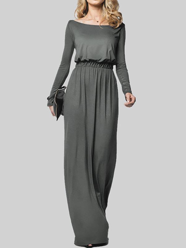 Long Sleeve Bateau/boat Neck Polyester Elegant Casual Dress