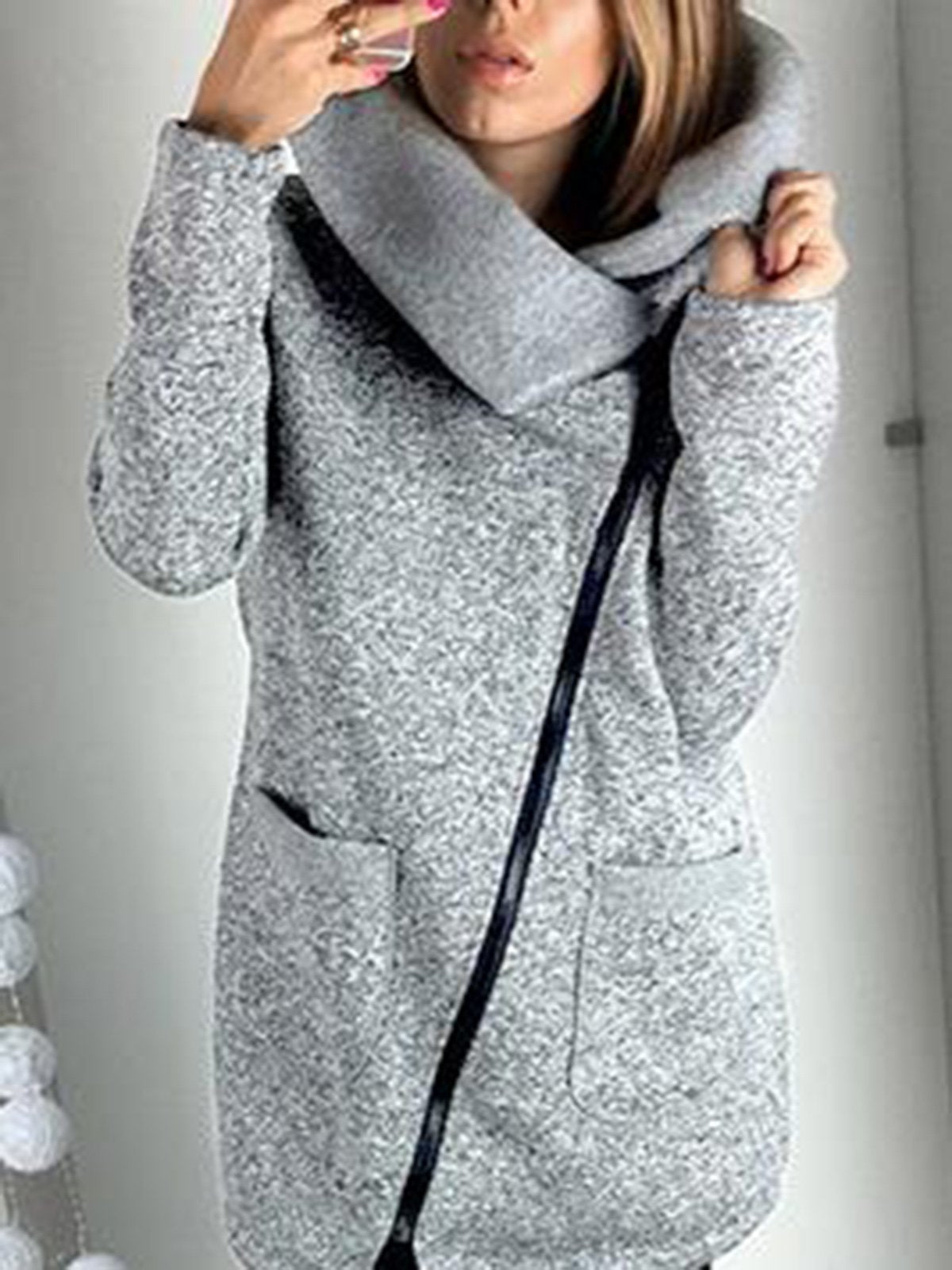 Women Warm Solid Casual Plain Lapel Coat