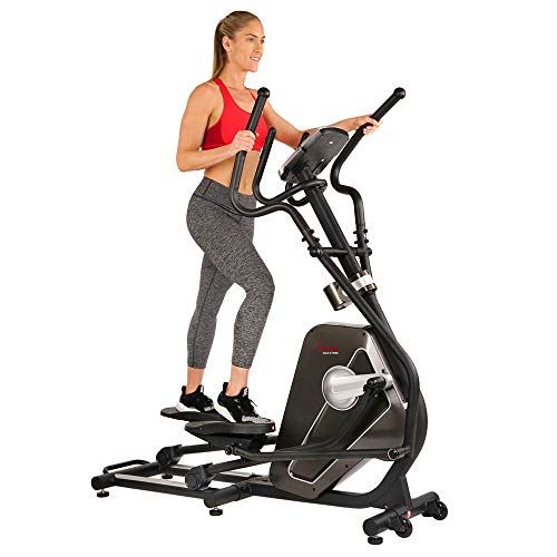 Sunny Health & Fitness Magnetic Elliptical Trainer Machine w/Device Holder, LCD Monitor- Black