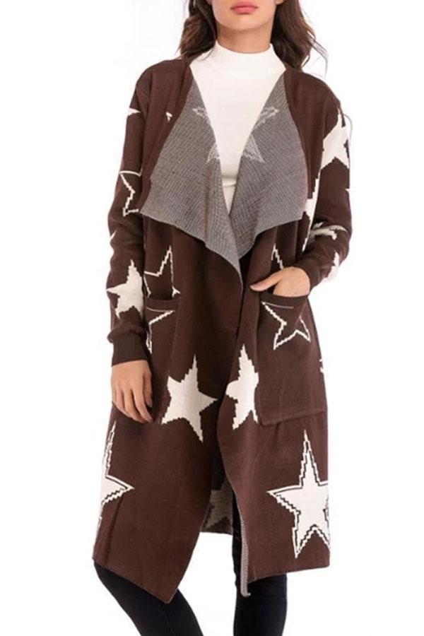 Loose Star Pattern Knitted Cardigan Long Coat