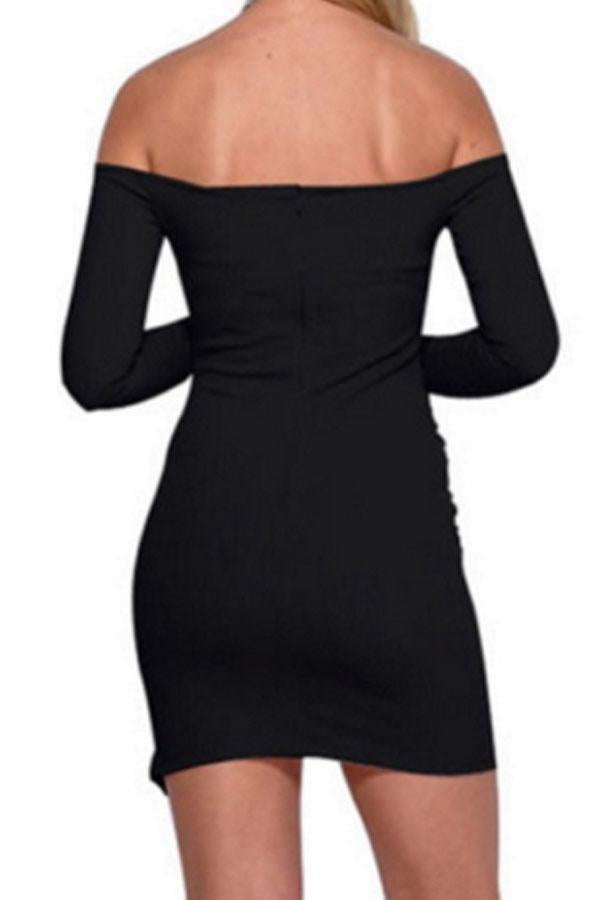 Off Shoulder  Asymmetric Hem  Plain  Long Sleeve Bodycon Dresses