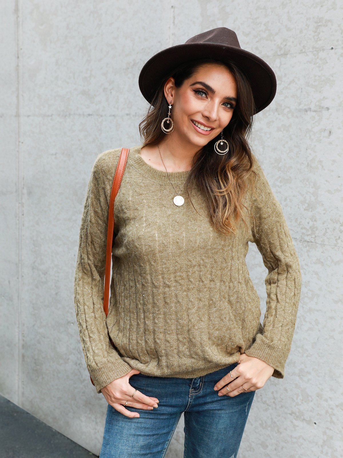 Sweet Crew Neck Knitted Knitted Sweater
