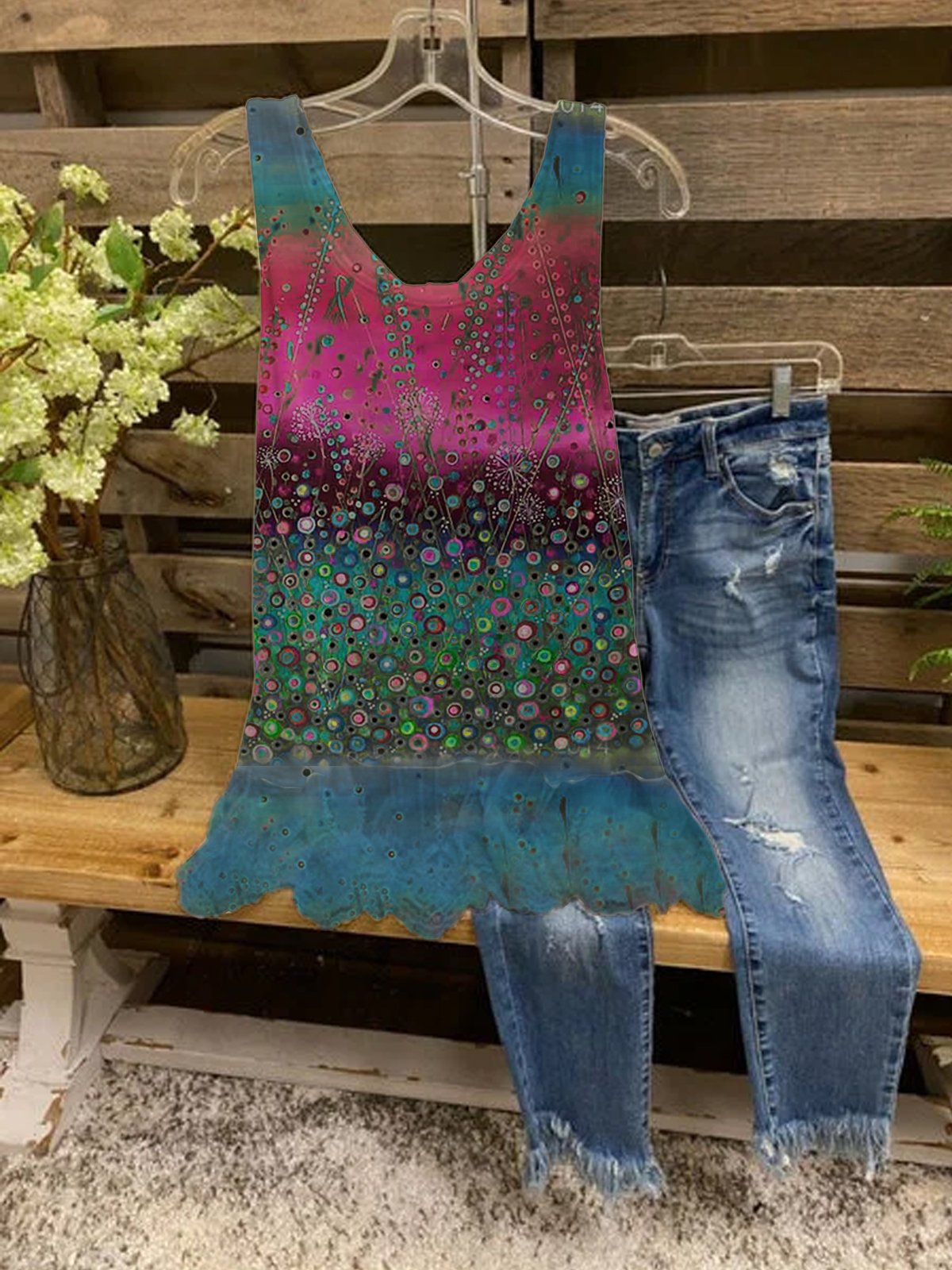 Plus Size Crew Neck Sleeveless Casual Shirts & Tops