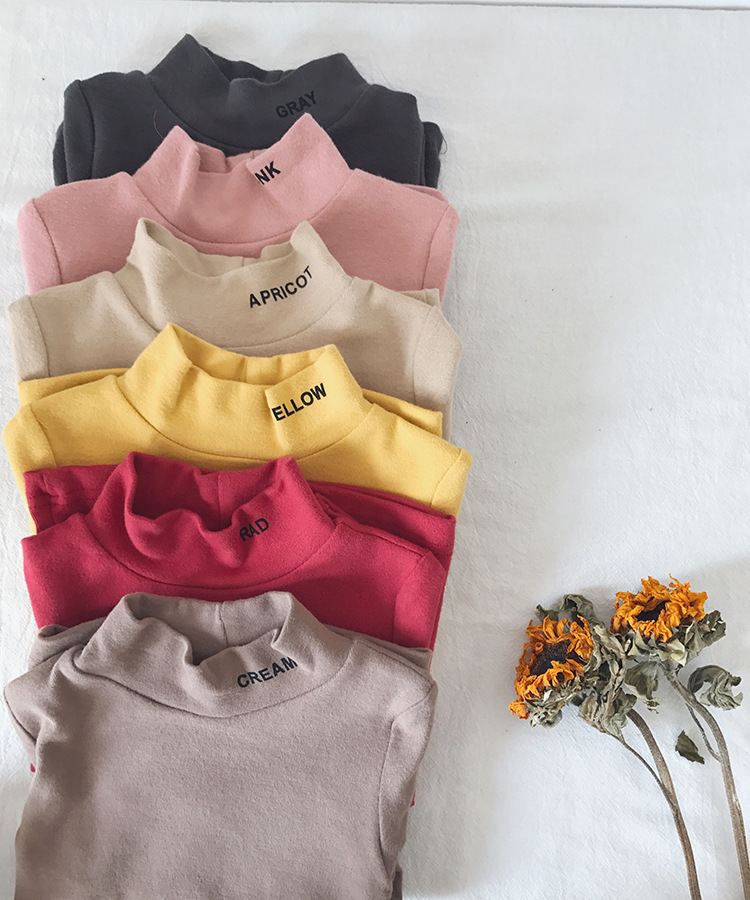 Toddler Girl Pure Color Fleece High-necked Long Sleeve Tee