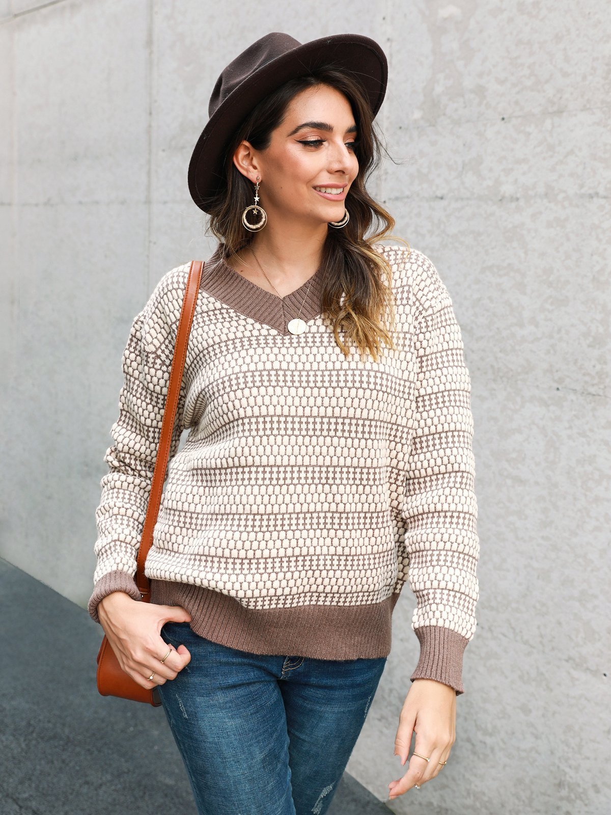 Knitted Shift Sweet V Neck Sweater