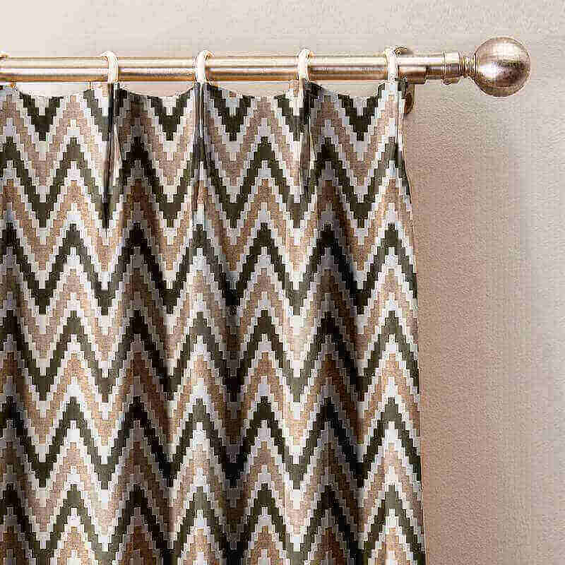 Pinch Pleat Chevon Zigzag Print Polyester Cotton Curtain with Blackout Lining BQ66253