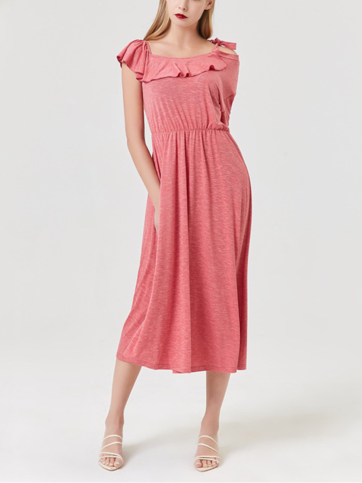 Red Short Sleeve Cotton-Blend Dresses