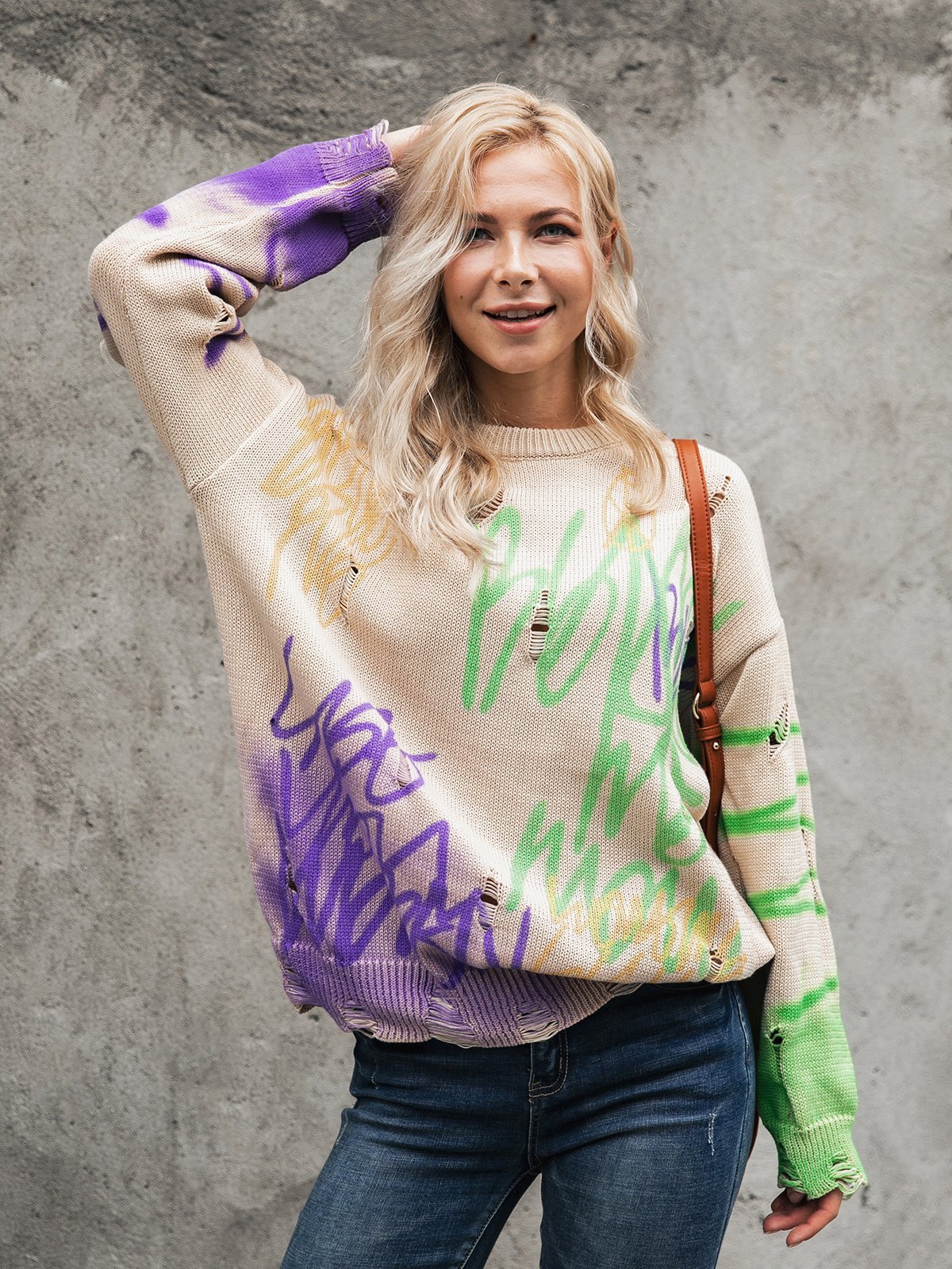 Long Sleeve Shift Color-Block Crew Neck Sweater