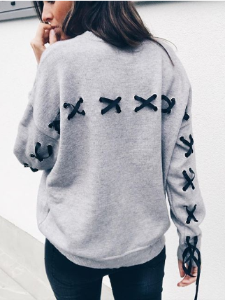 Gray Round Neck Linen Casual Plain Tops