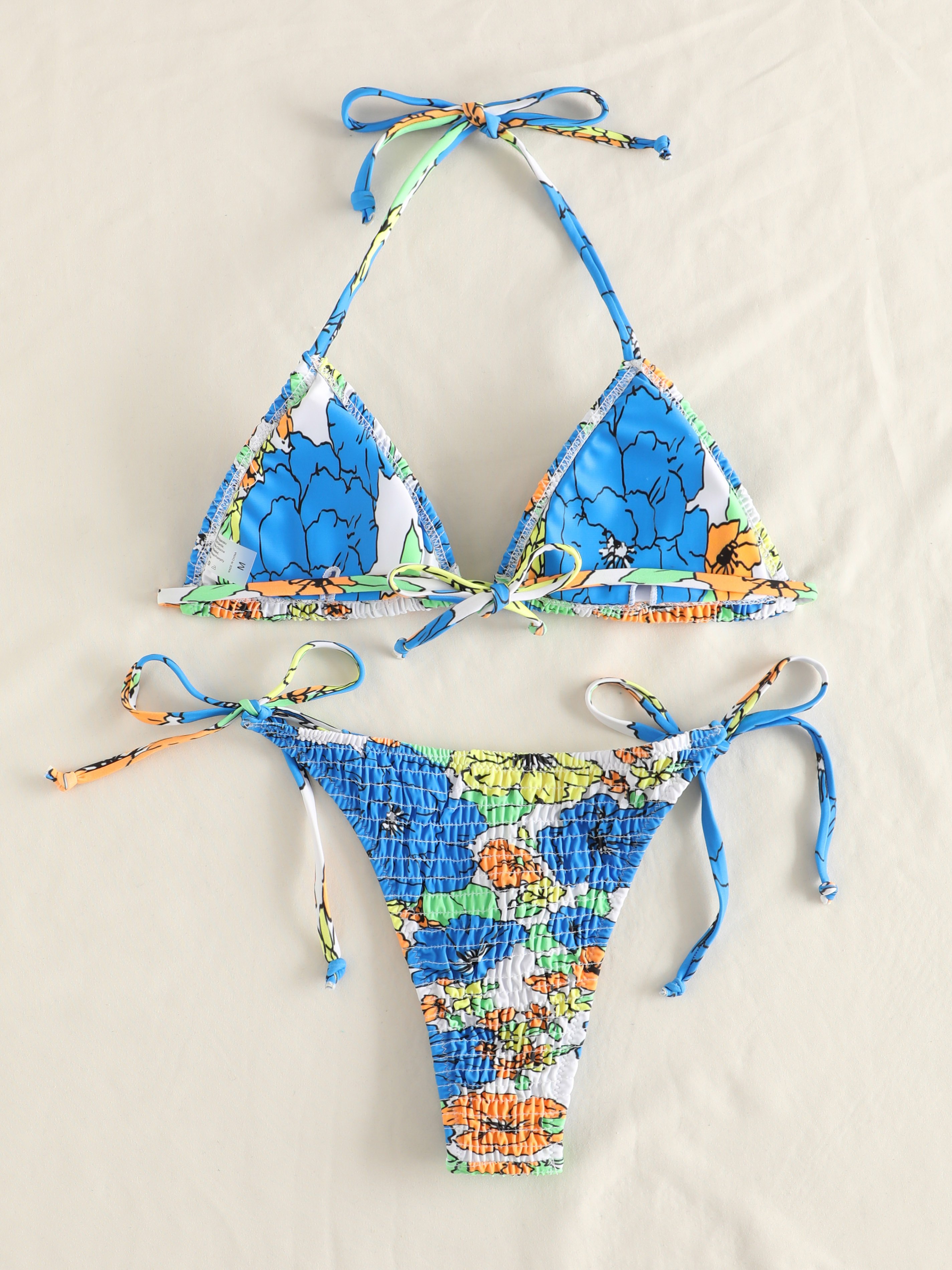 Floral Print Smocked Halter String Bikini