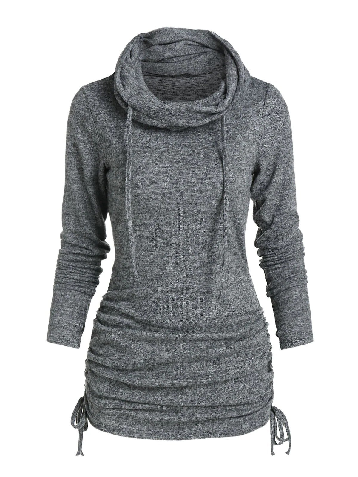 Deep Gray Shift Cowl Neck Casual Sweatshirt