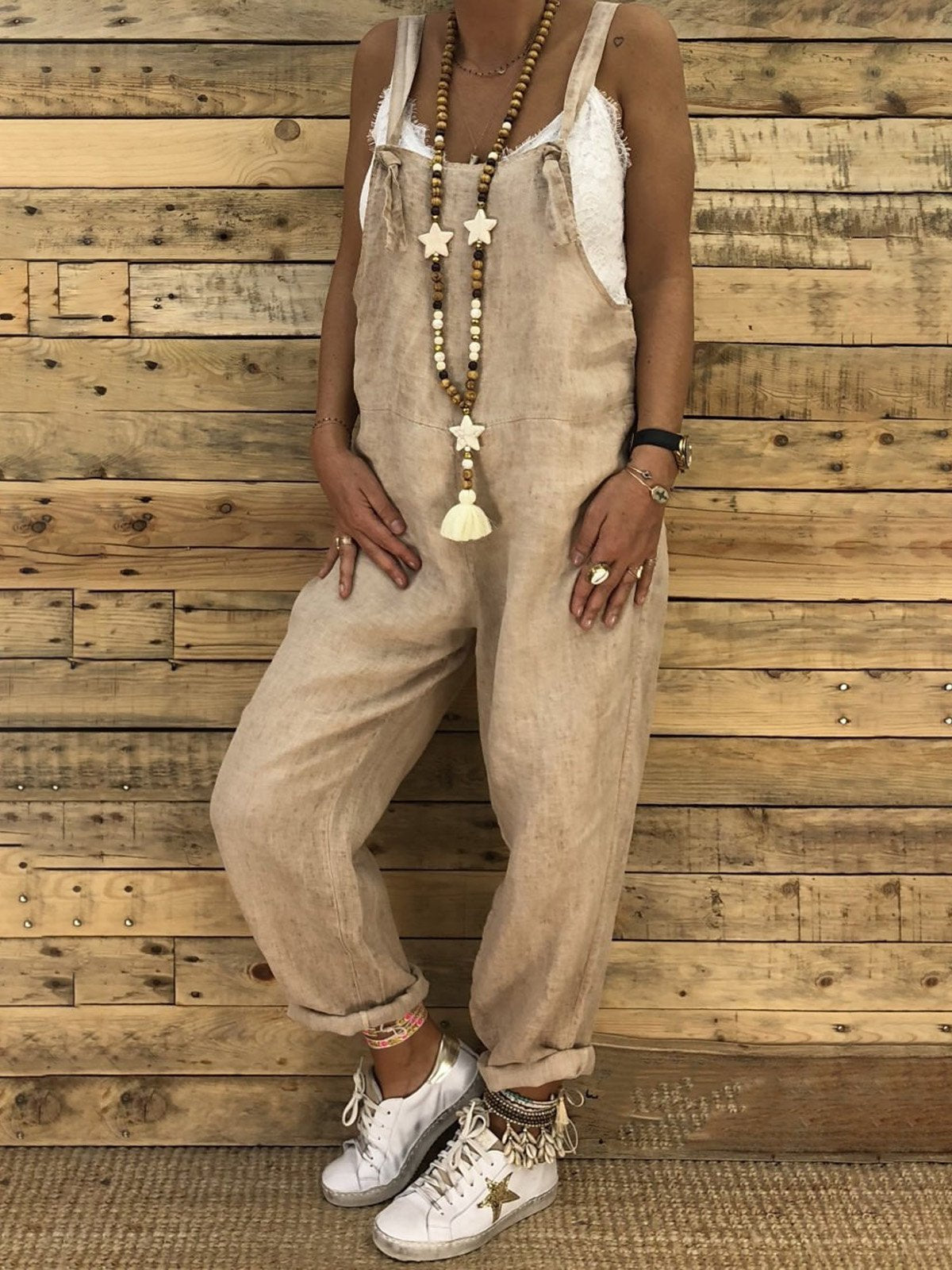 Basic Solid Casual Linen Comfortable Jumpsuit