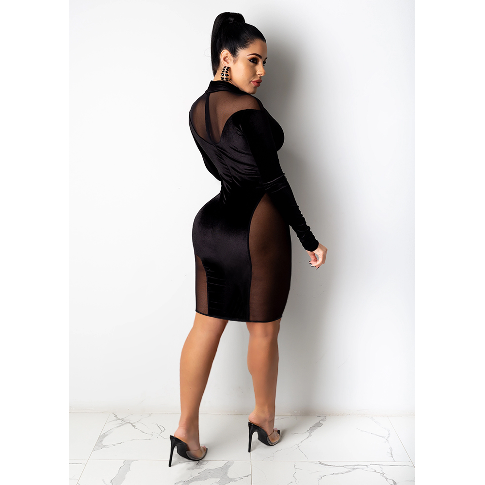 Autumn Party Sexy Mesh Patchwork Bodycon Dress