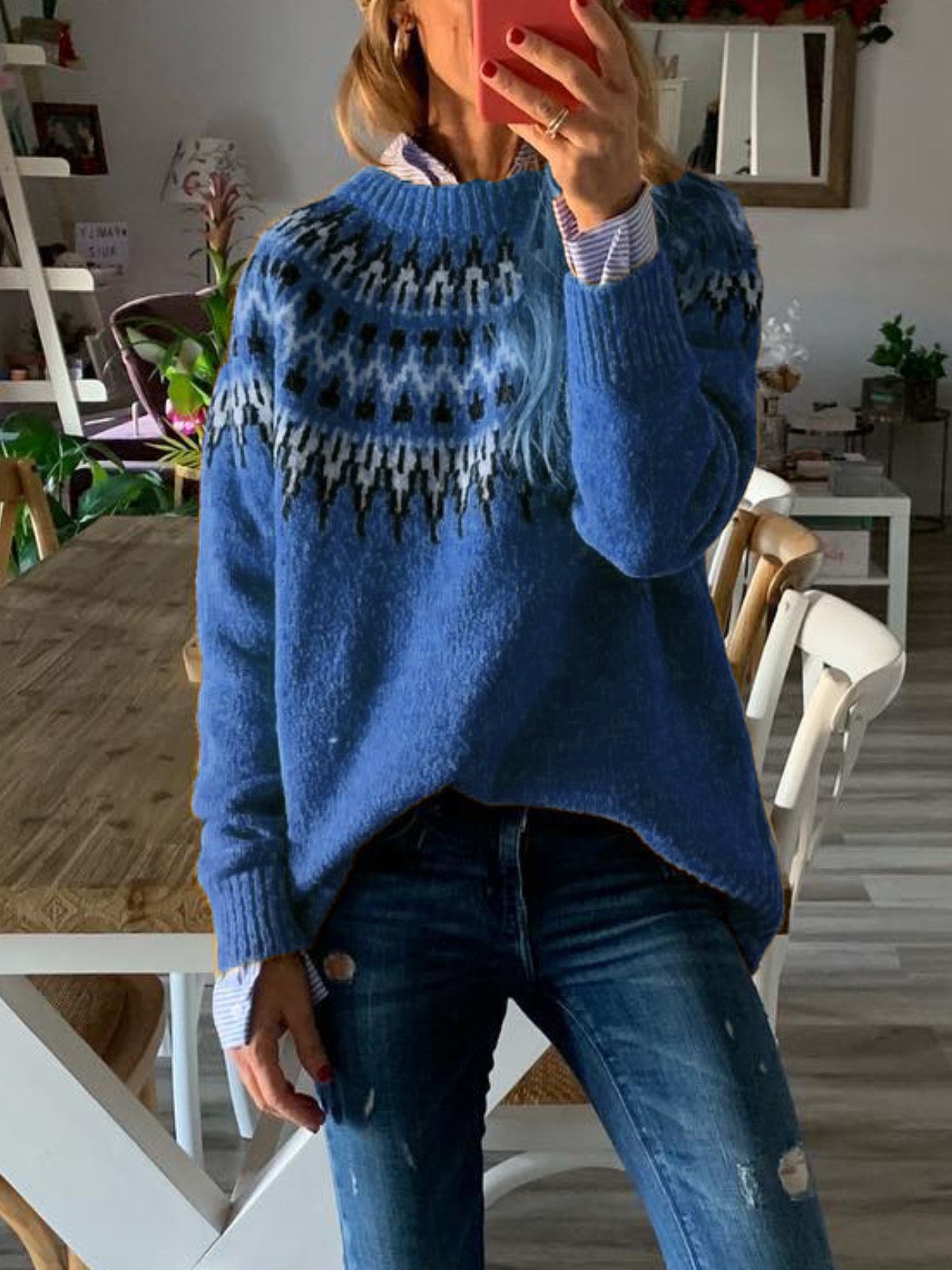 Tribal Printed Long Sleeve Casual Sweaters