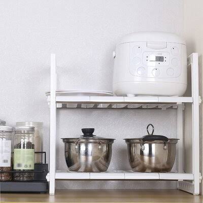 Under Sink Expandable Shelf Organizer Rack, 2-Tier Adjustable Storage Shelves Rebrilliant Finish: White