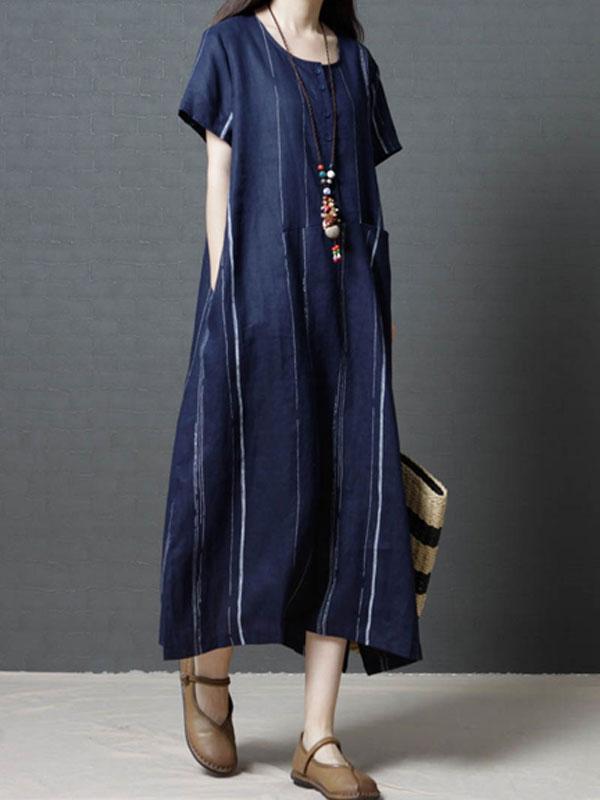 Short Sleeve Casual Linen Dress