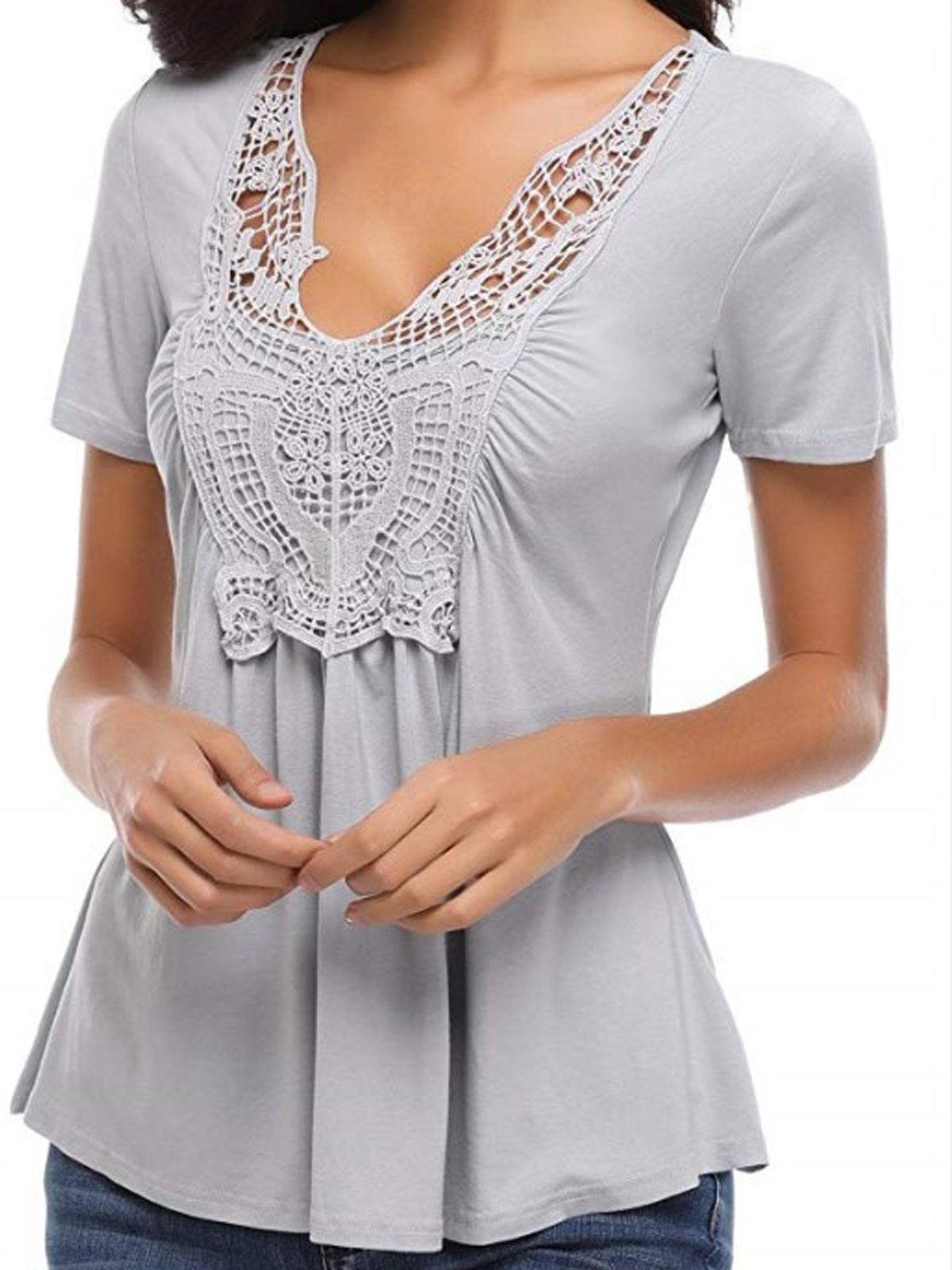 Cotton Short Sleeve Casual V Neck Shirt