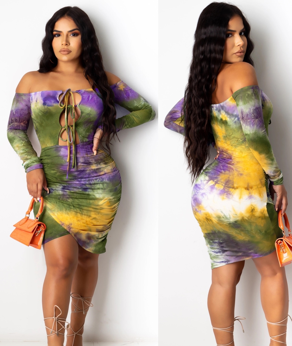 Sexy Tie Dye Off Shoulder Irregular Bodycon Dress