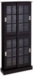 Atlantic Windowpane Media/Storage Cabinet w/ Tempered Glass Pane Sliding Doors