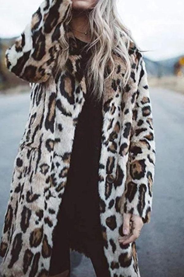 Leopard Fashion Lapel Long Sleeve Coats