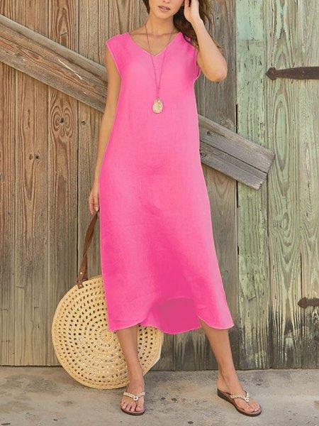 Solid V Neck Sleeveless Casual Dresses