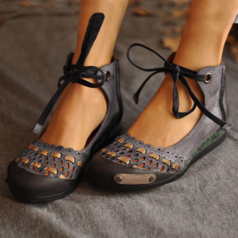 Hollow-Out Flat Heel Suede Loafers