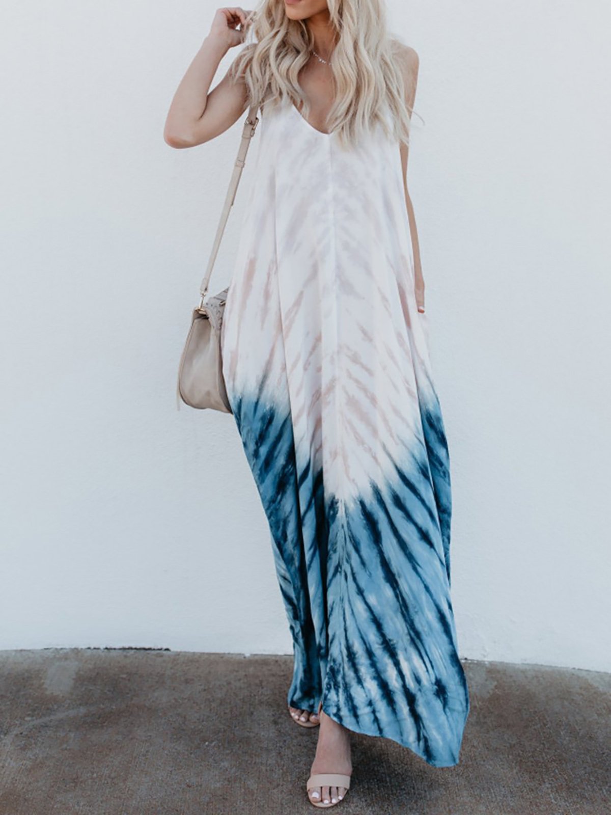 White Swing V-Neck Casual Maxi Dress