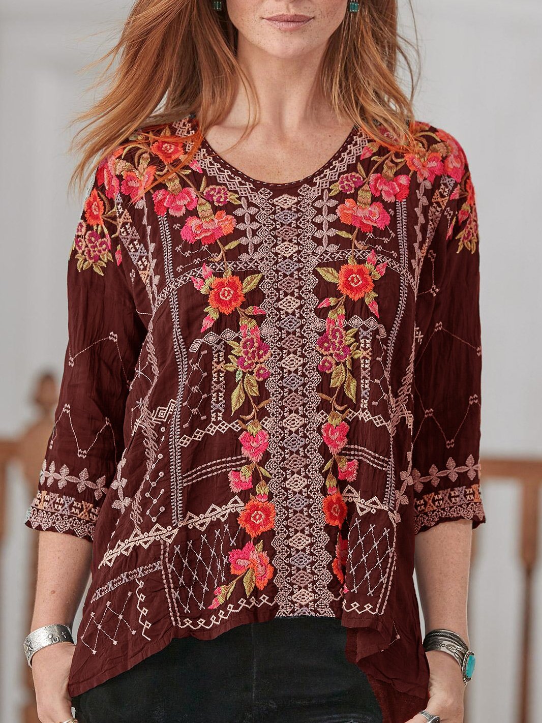 Crew Neck 3/4 Sleeve Shirts & Tops