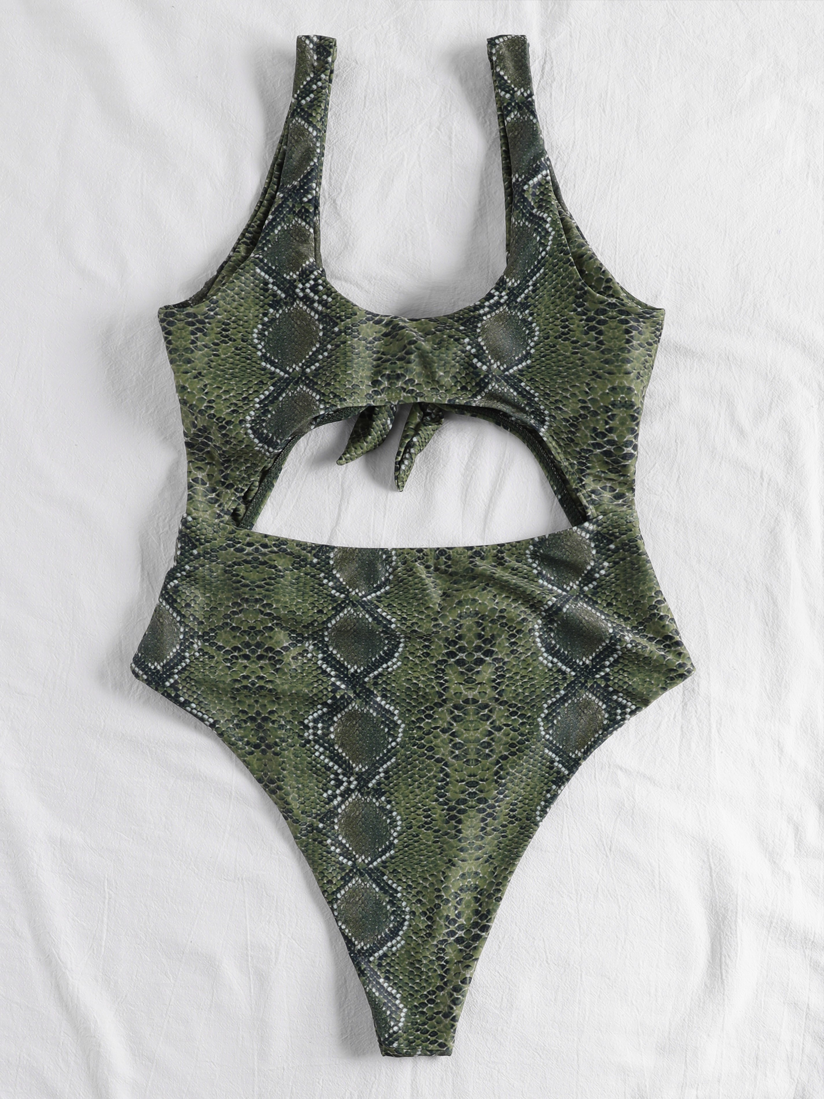 Snake Print Cut Out One-Piece Swimsuit