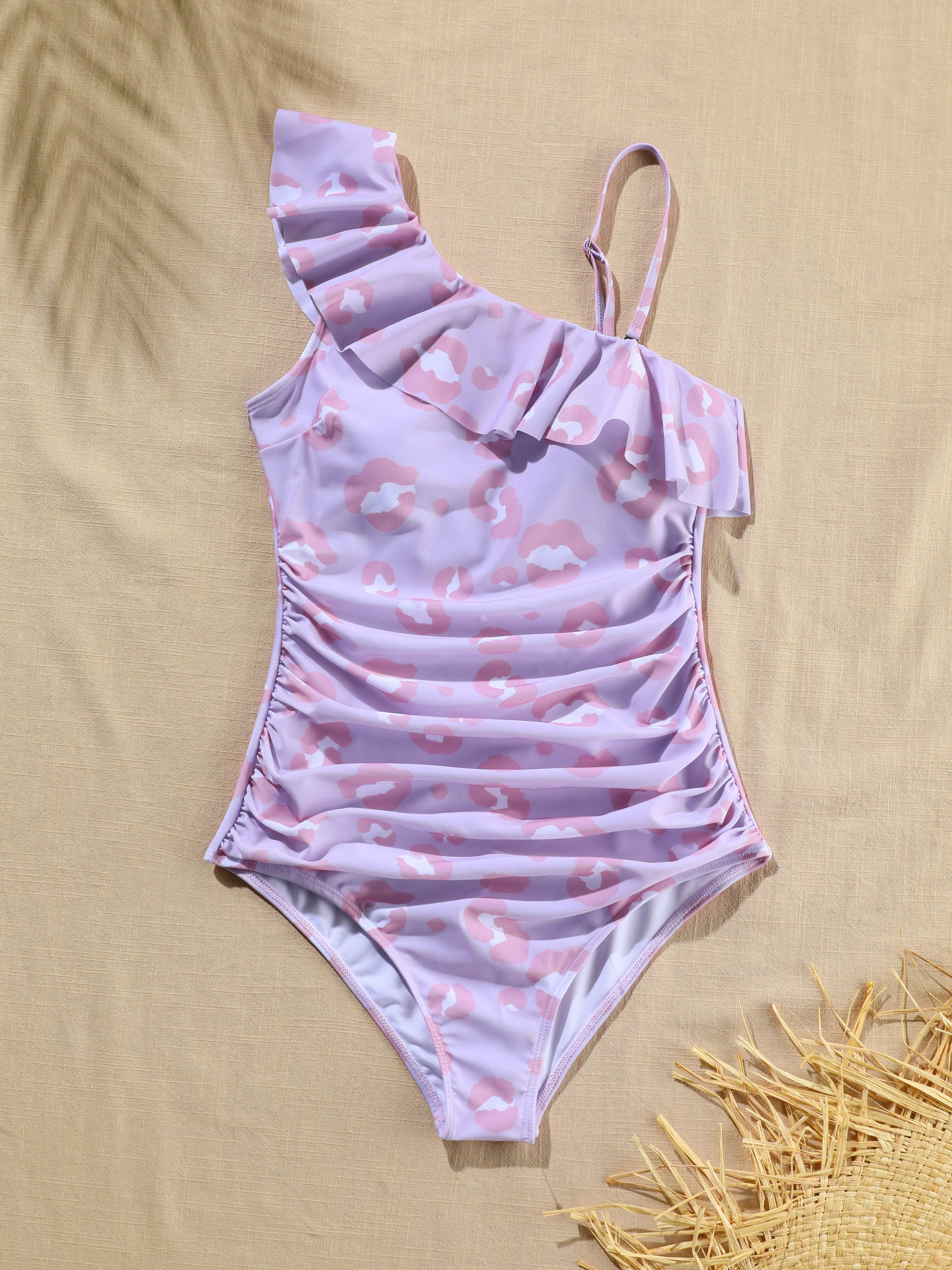 Leopard Print Ruffle Off Shoulder One-Piece Swimsuit
