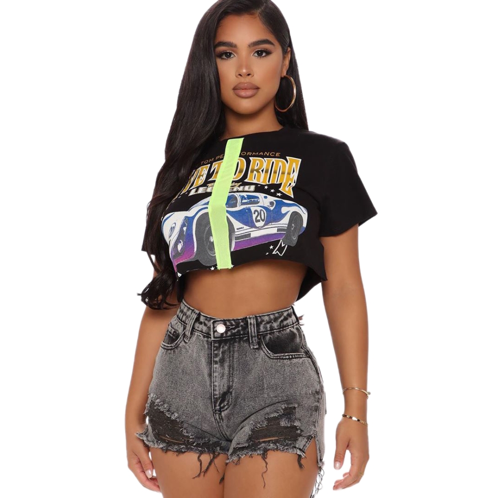 Dark Grey High Waist Ripped Denim Shorts