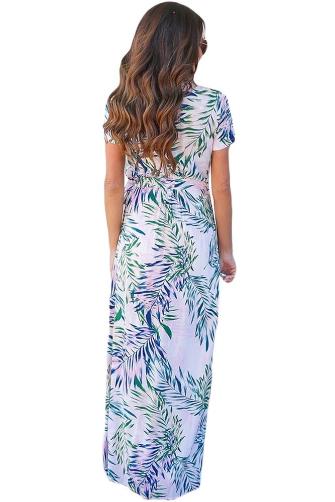White Tropical Printed Wrap Maxi Dress