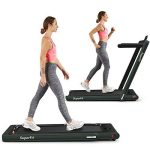 Goplus 2 in 1 Folding Treadmill, 2.25HP Superfit Under Desk Electric Treadmill, BlueTooth Speaker, Remote Control,  For Home Gym- Fitness Equipment for Men and Women- Dark Green
