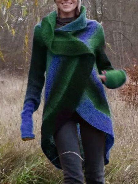 Vintage Long Sleeve Color-Block Patchwork Women's Cardigan