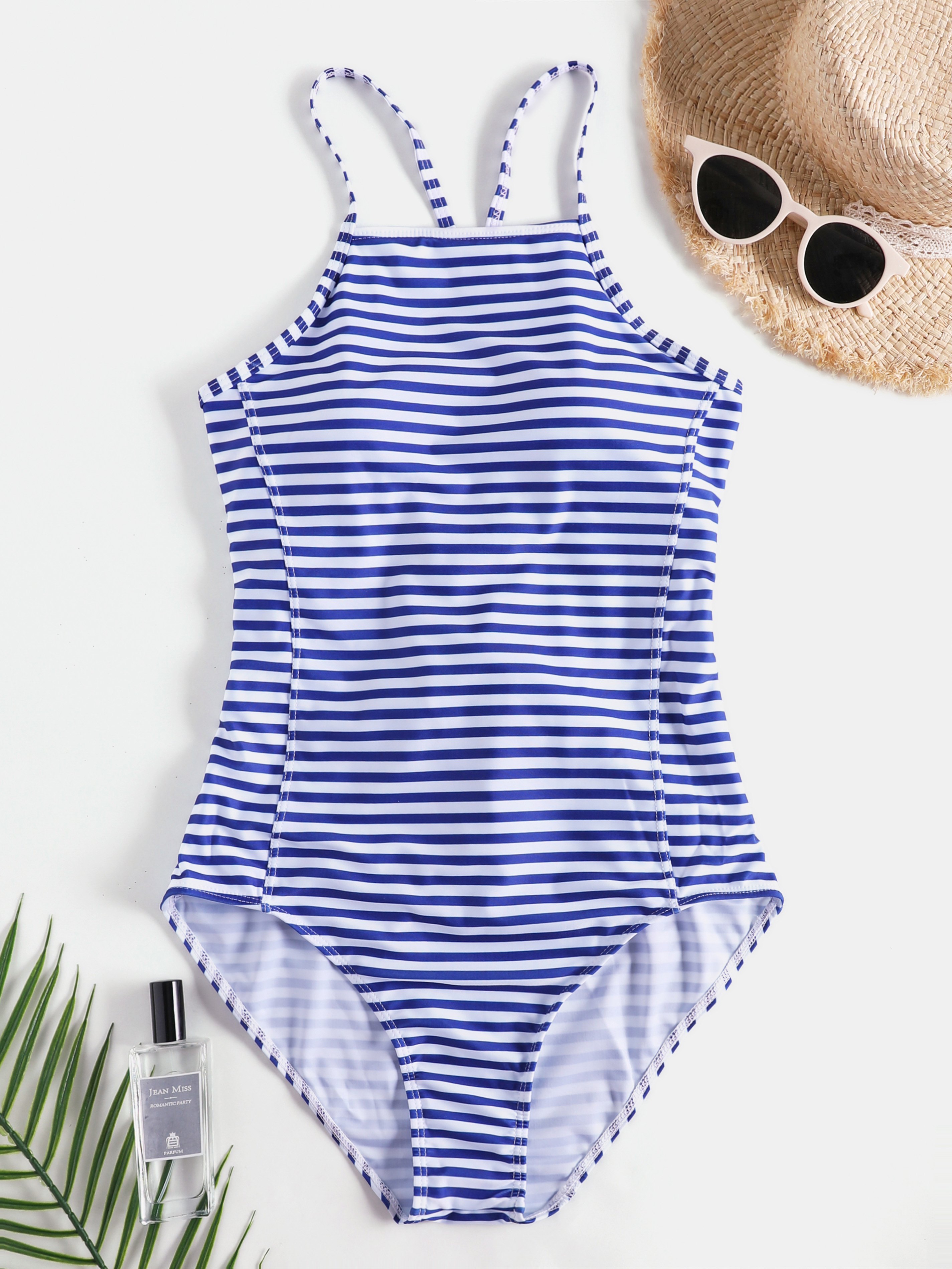 Striped Print One-Piece Swimwear