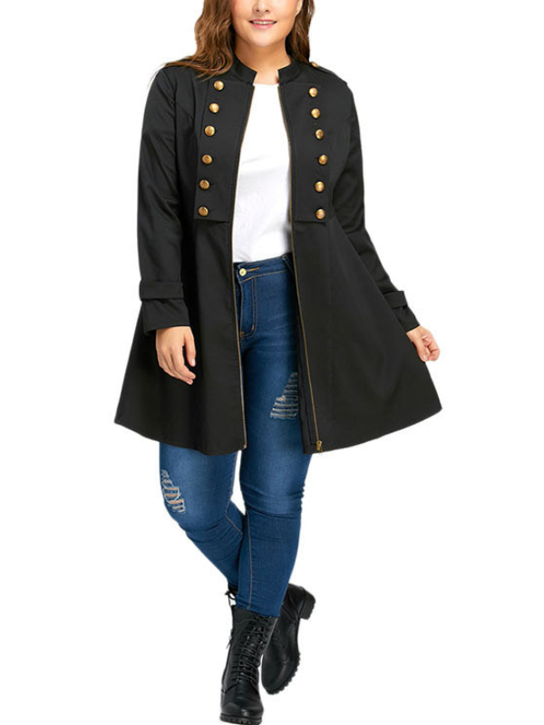 Vintage Cotton-Blend Buttoned Stand Collar Coat