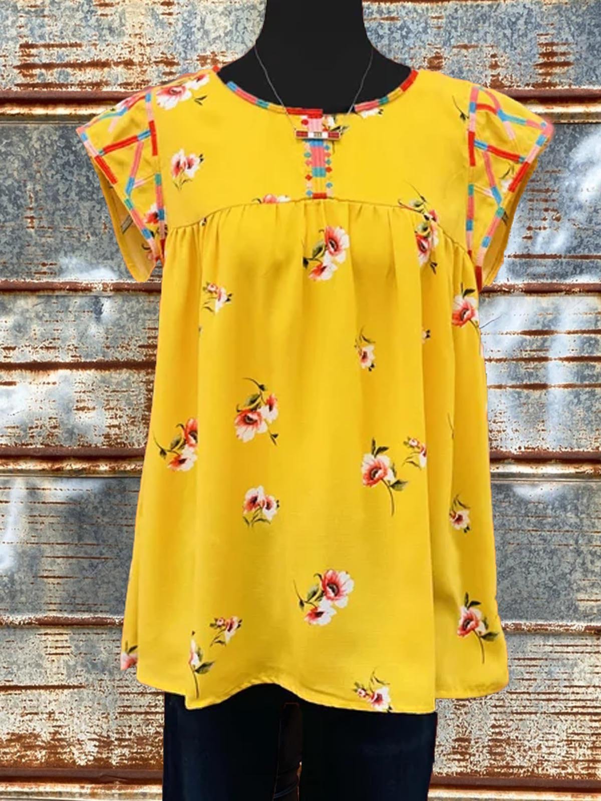 Cotton-Blend Short Sleeve Crew Neck Casual Shirts & Tops