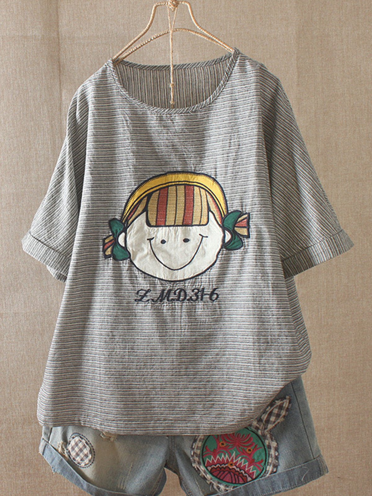 Printed Round Neck Short Sleeve Casual Shirts & Tops