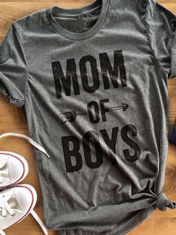 Cotton-Blend Crew Neck Short Sleeve Letter Shirts & Tops