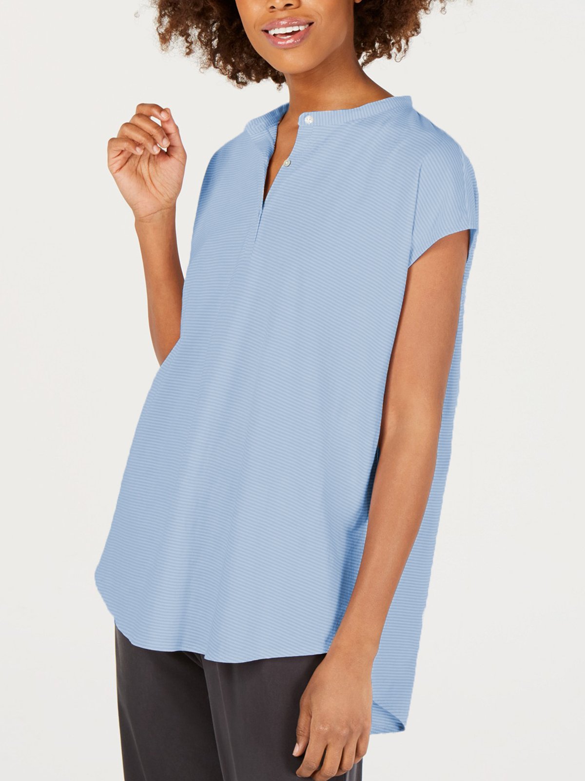 Plus Size Casual Striped V Neck Short Sleeve Shirts & Tops