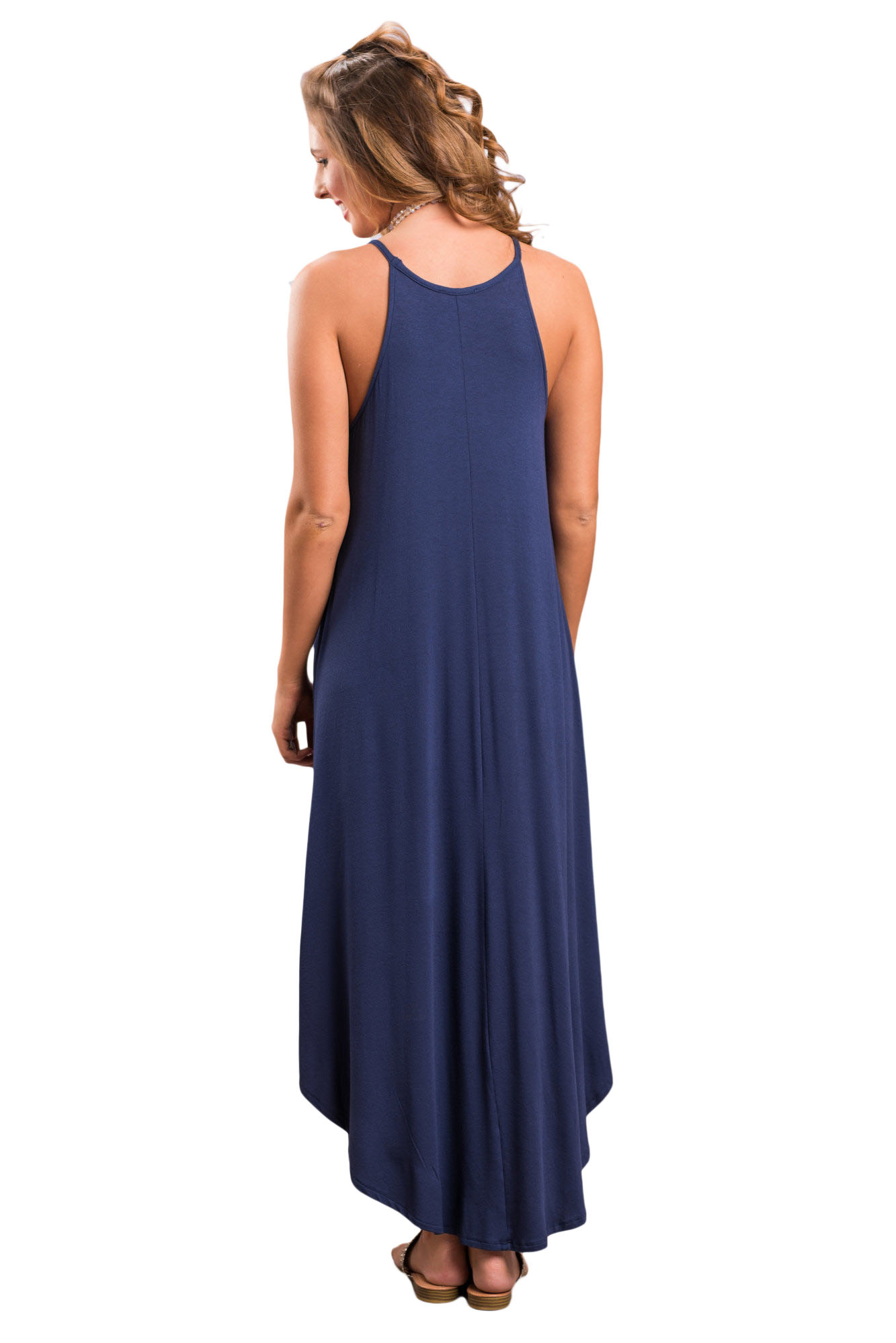 Blue Sexy Chic Sleeveless Asymmetric Trim Maxi Dress