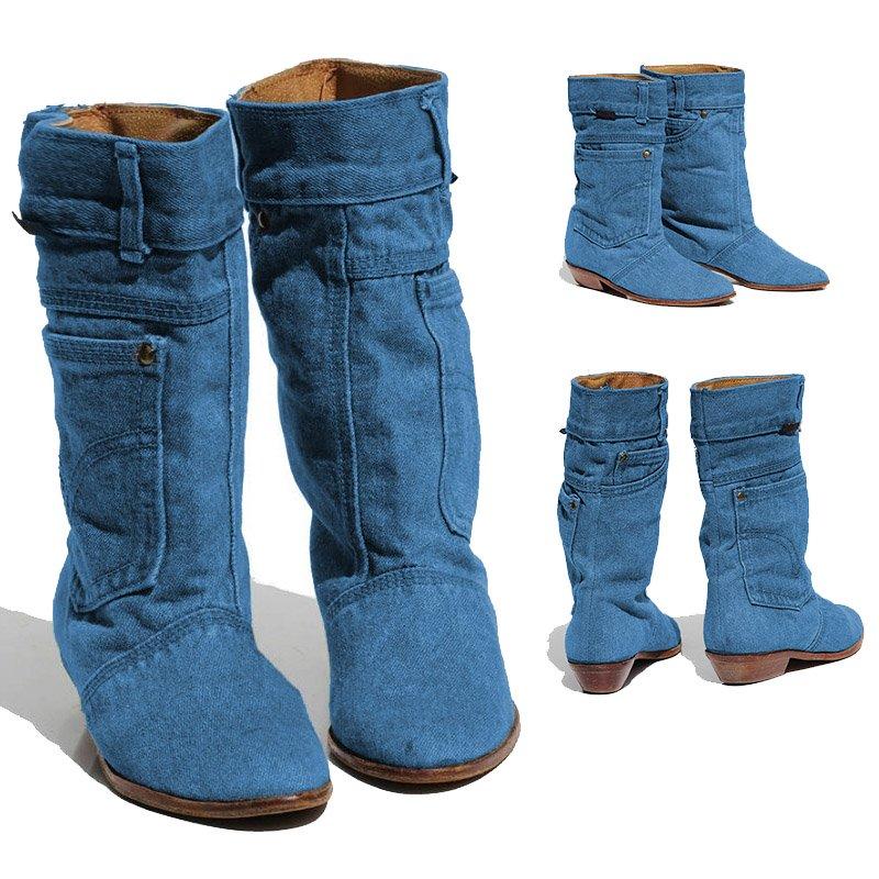 Women Denim Booties Casual Plus Size Shoes