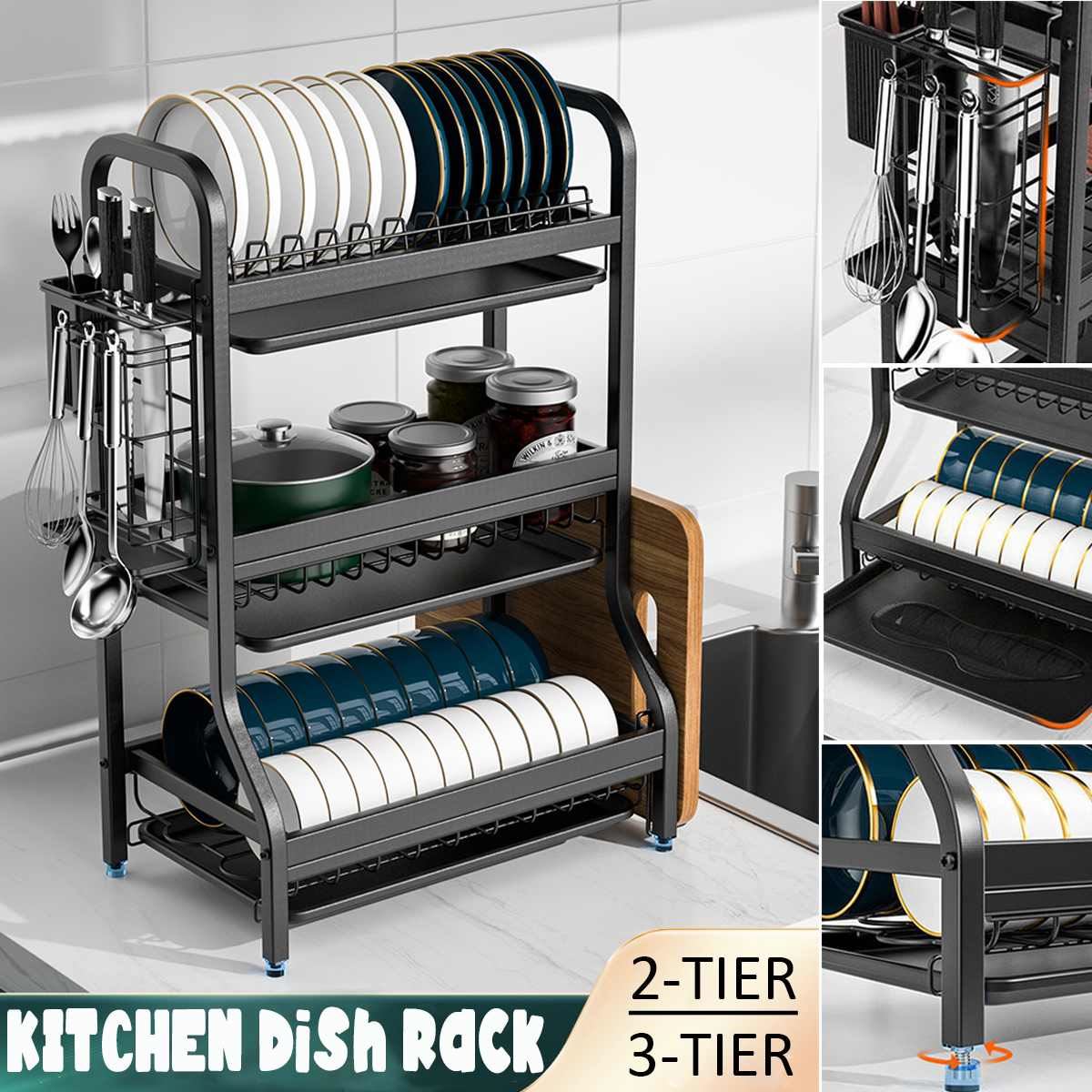 2/3 Tiers Dish Drying Rack Drainer Plate Holder Storage Shelf Kitchen Organizer Stand Sink Drain Cutting Board Holder Drainboard