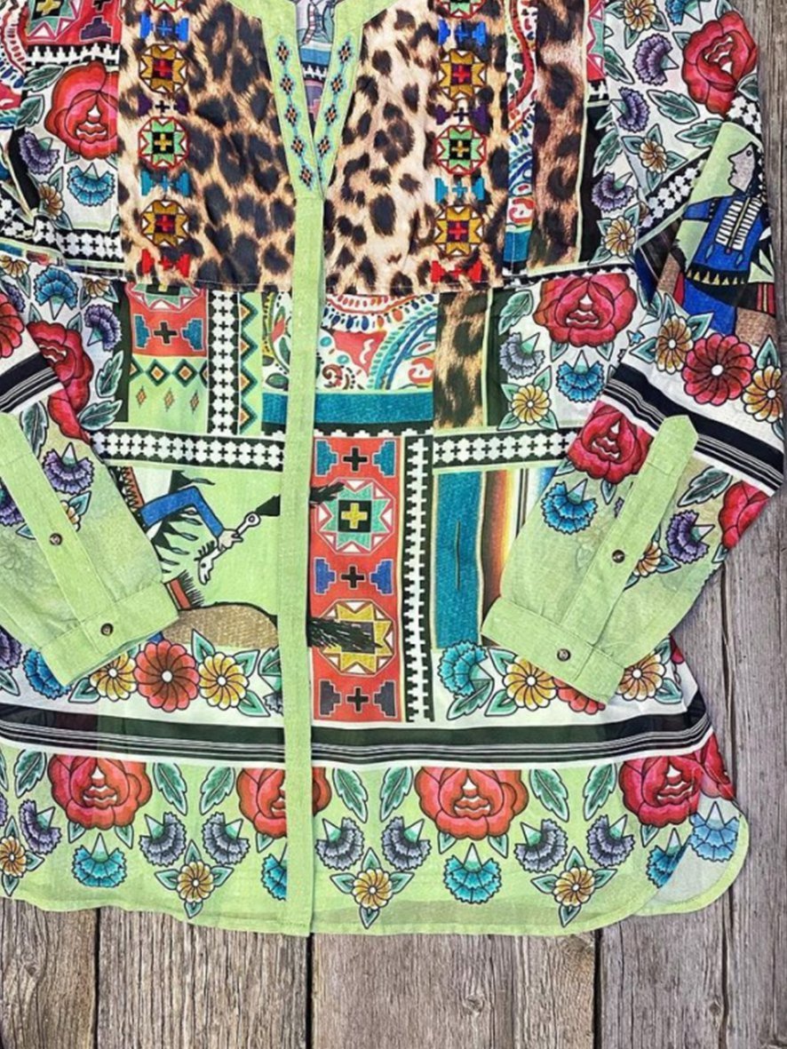 Cotton-Blend Casual Long Sleeve Shirts & Tops