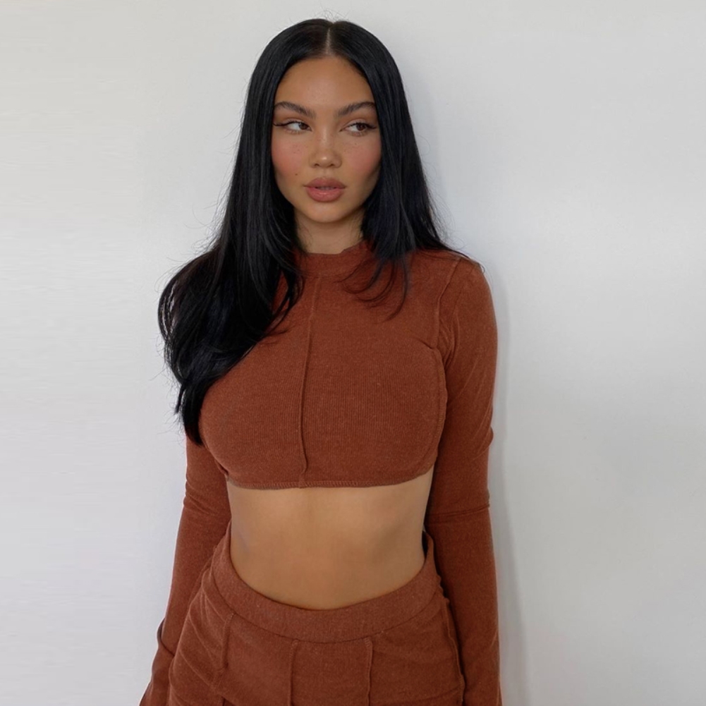 Solid Color Lace-Up Back Crop Top and High Waist Pants Set
