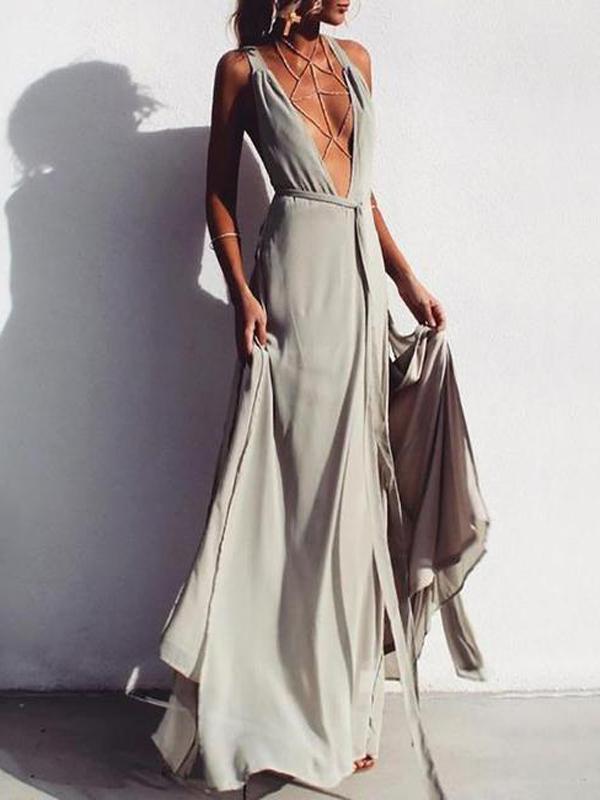 Sexy Deep V Beach Maxi Dress
