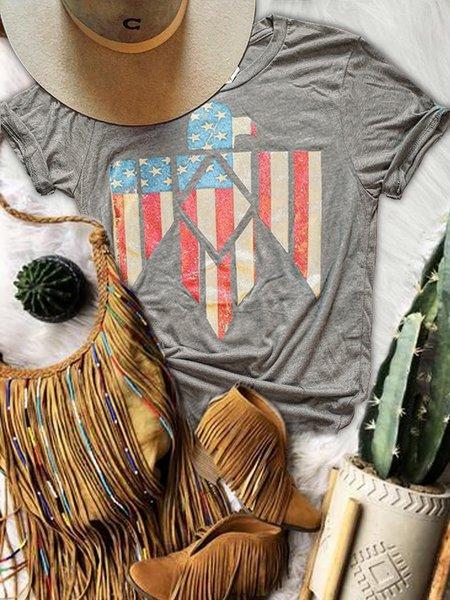 Gray Green Vintage Shift Cotton Short Sleeve Shirts & Tops